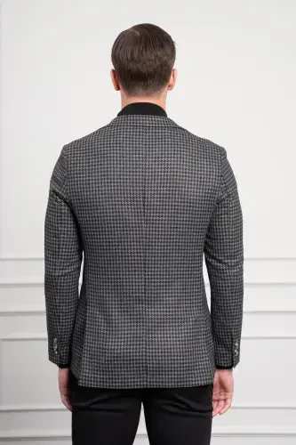 Modazone Мужской Черный Тканый Slim Fit Узкий Крой Моно Воротник Пиджак - 5