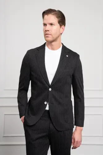 Modazone Мужской Черный Вязаный Slim Fit Однобортный Костюм Узкого Кроя - 1