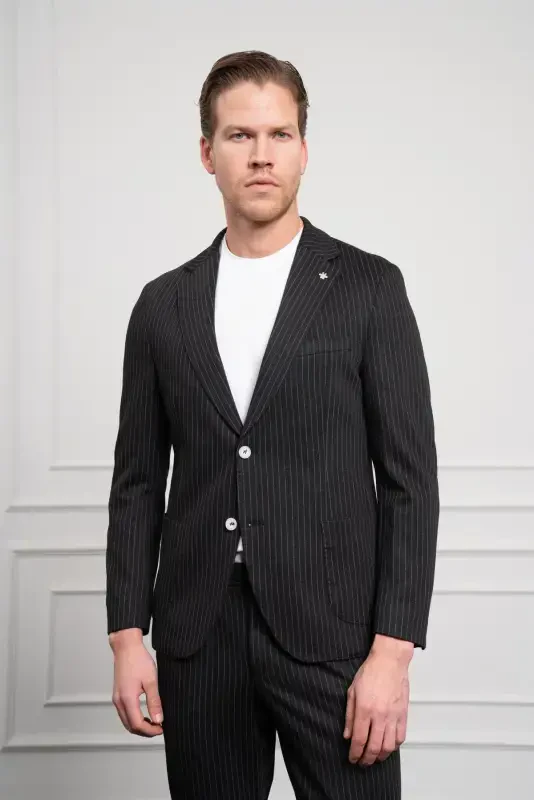 Modazone Мужской Черный Вязаный Slim Fit Однобортный Костюм Узкого Кроя - 3