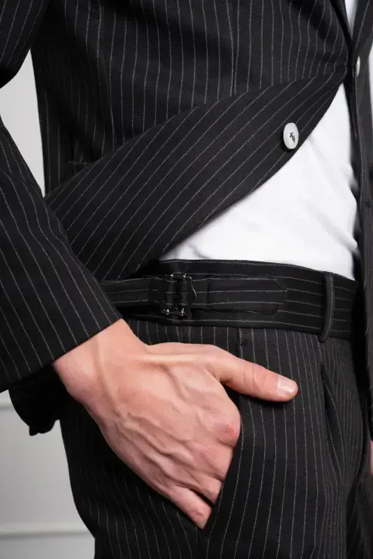 Modazone Мужской Черный Вязаный Slim Fit Однобортный Костюм Узкого Кроя - 5