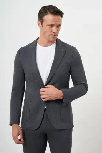 Modazone Мужской Дымчатый Поливискон Модный Полосатый Узор Приталенный Заостренный Воротник Костюм - 3