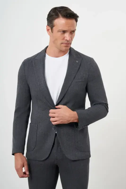 Modazone Мужской Дымчатый Поливискон Модный Полосатый Узор Приталенный Заостренный Воротник Костюм - 3