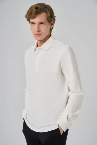 Modazone Мужской Экрю Хлопок Тренд Кора Дерева Узор Динамичный Fit Polo Воротник Толстовка - 4