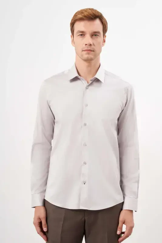 Modazone Мужской Камень Хлопок Однотонный Узор Жесткий Воротник Slim Fit Рубашка - 1