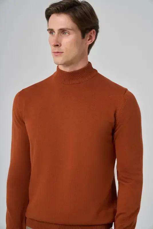 Modazone Мужской Кирпичный Базовый Полувысокий воротник Dynamic Fit Свободный крой Трикотаж - 4