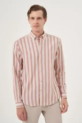 Modazone Мужской Кирпичный Хлопок Тренд Dynamic Fit Рубашка с Воротником на Пуговицах - 1