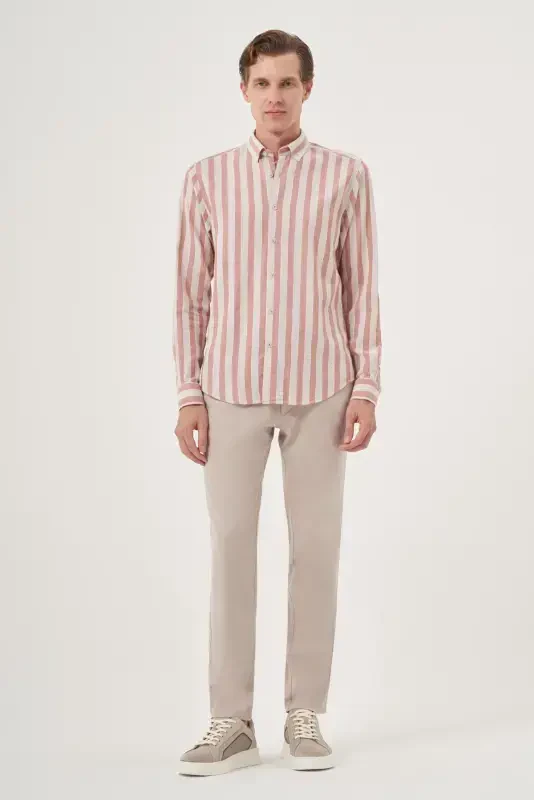 Modazone Мужской Кирпичный Хлопок Тренд Dynamic Fit Рубашка с Воротником на Пуговицах - 5