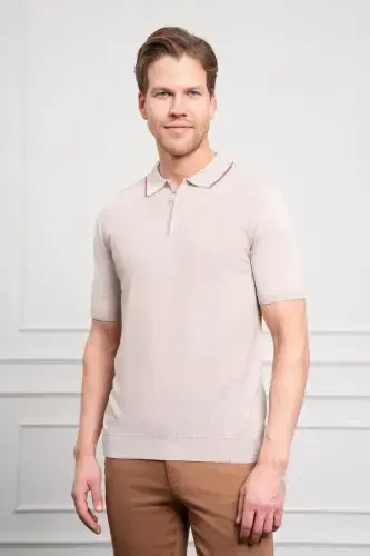 Modazone Мужской Костяной Тренд Поло Воротник Динамичный Крой Свободная Посадка Футболка - 1