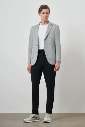 Modazone Мужской Серый Льняной Тканый Узор Slim Fit Пиджак с Моно Воротником - 2