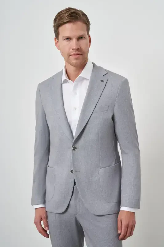 Modazone Мужской Серый Модный Приталенный Однобортный Костюм - 3
