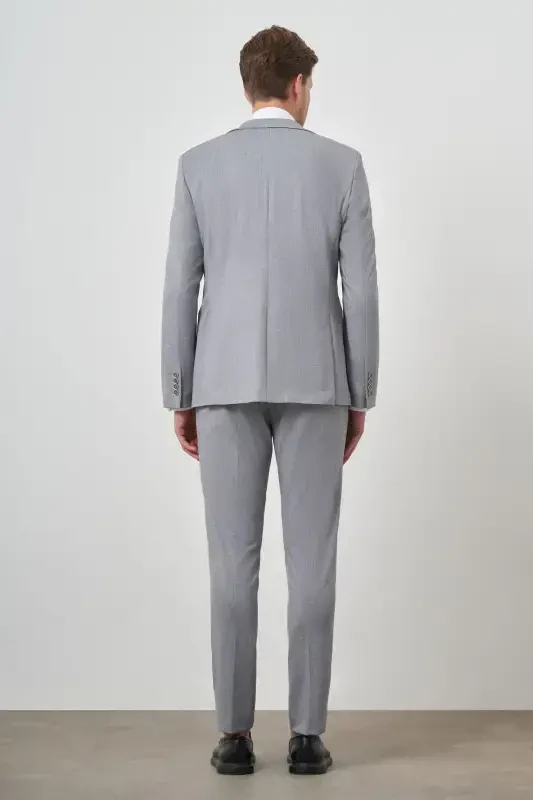 Modazone Мужской Серый Модный Приталенный Однобортный Костюм - 5