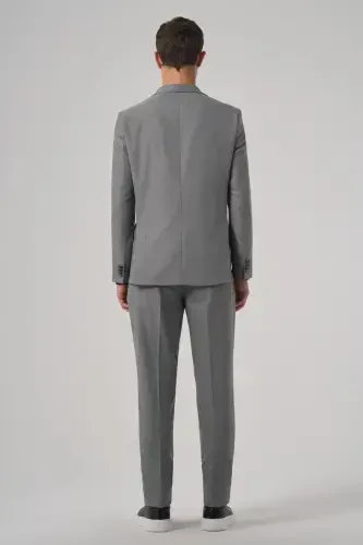 Modazone Мужской Серый Поливискон Модный Узорный Приталенный Костюм с Острым Воротником - 5