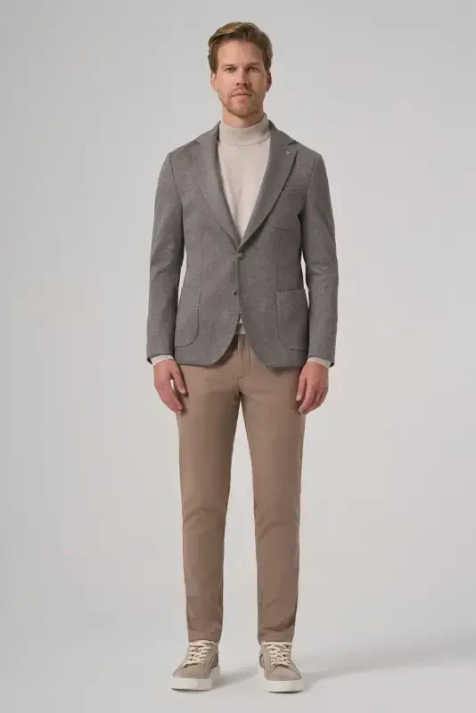 Modazone Мужской Серый Вязаный Модный Узор Slim Fit Пиджак с Одинарным Воротником - 3