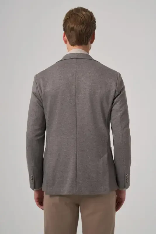 Modazone Мужской Серый Вязаный Модный Узор Slim Fit Пиджак с Одинарным Воротником - 5