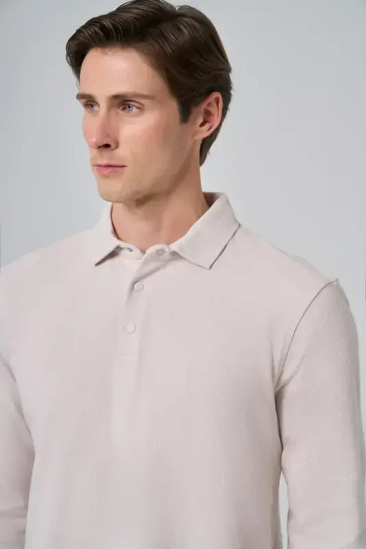 Modazone Мужской Серый Хлопок Тренд Кора Дерева Узор Динамичный Fit Polo Воротник Толстовка - 4