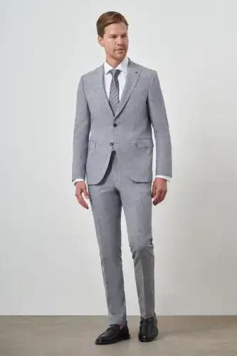 Modazone Мужской Синий Тенд Лён Slim Fit Заостренный Воротник Костюм - 3