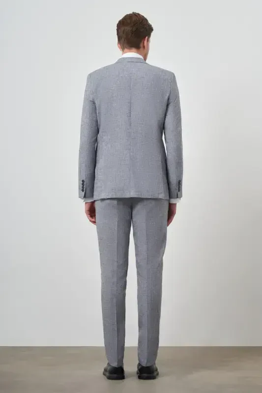 Modazone Мужской Синий Тенд Лён Slim Fit Заостренный Воротник Костюм - 5