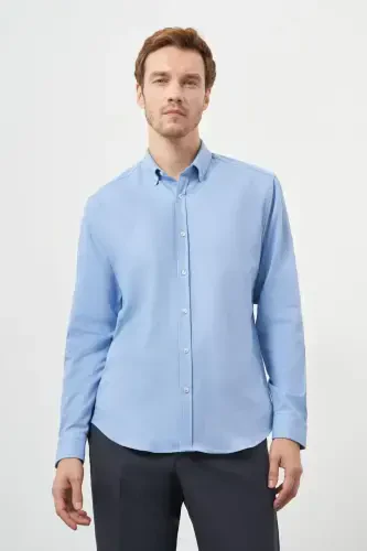 Modazone Мужской Синий Хлопок Тренд Dynamic Fit Рубашка с Воротником на Пуговицах - 3