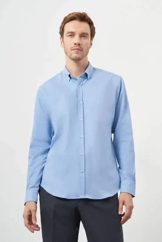 Modazone Мужской Синий Хлопок Тренд Dynamic Fit Рубашка с Воротником на Пуговицах - 3
