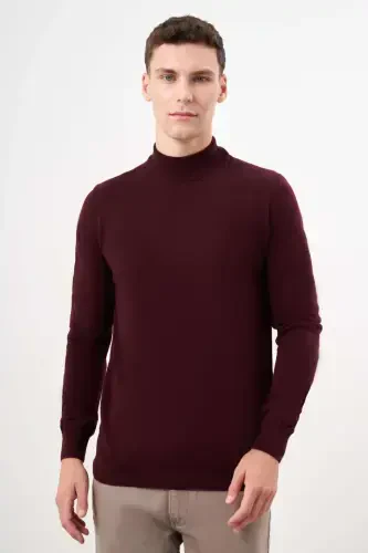 Modazone Мужской Темно-бордовый Базовый Полу-водолазка Dynamic Fit Свободный Крой Трикотаж - 3