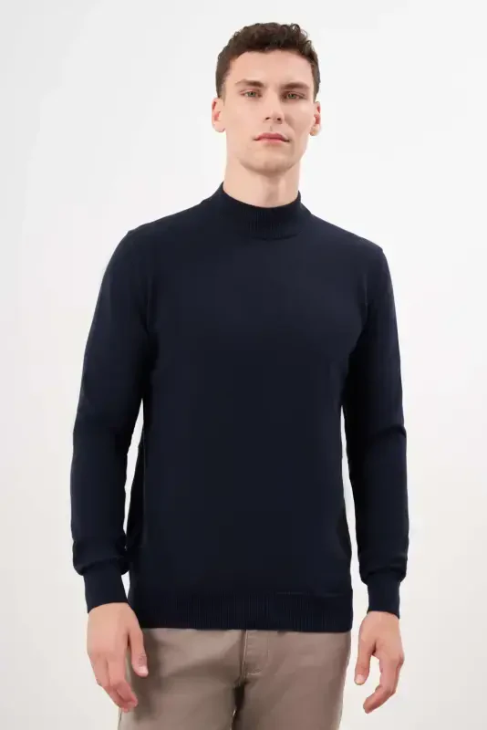 Modazone Мужской Темно-синий Basic Водолазка Dynamic Fit Свободный Крой Трико - 2