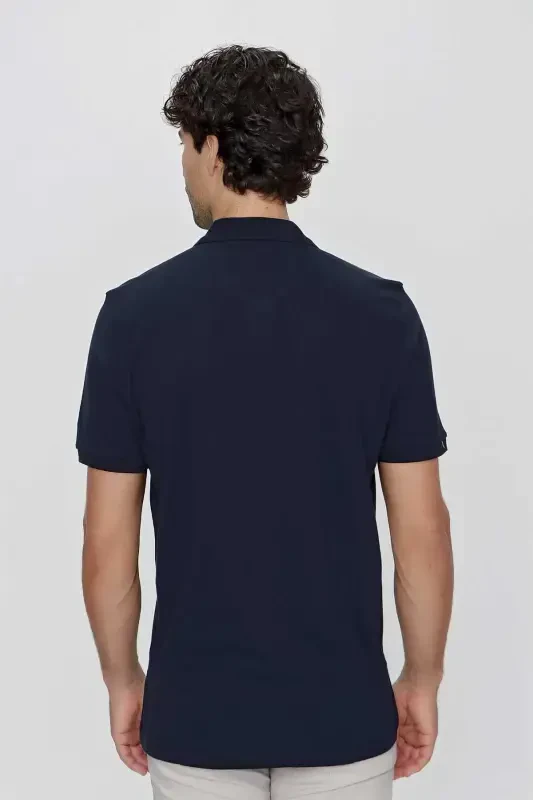 Modazone Мужской темно-синий базовый однотонный 100% хлопок, большой широкий крой, рубашка-поло с короткими рукавами - 7