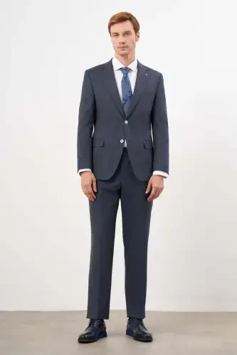 Modazone Мужской темно-синий поливискозный трендовый клетчатый костюм Dynamic Fit с моноворотником - 3