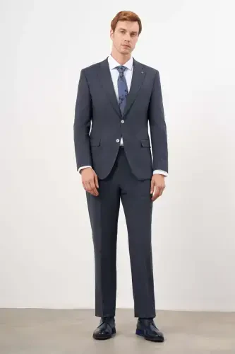 Modazone Мужской темно-синий поливискозный трендовый клетчатый костюм Dynamic Fit с моноворотником - 4