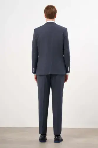 Modazone Мужской темно-синий поливискозный трендовый клетчатый костюм Dynamic Fit с моноворотником - 5