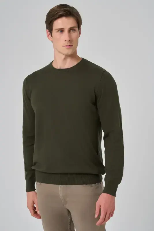 Modazone Мужской хаки Basic велосипедный воротник Dynamic Fit свободного кроя трикотаж - 3