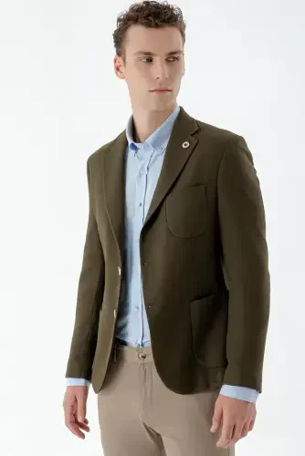 Modazone Мужской хаки Тканый Slim Fit Карман-портфель Моно Воротник Спортивная Куртка - 1