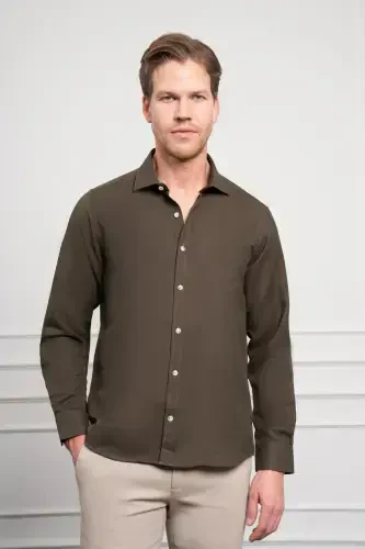 Modazone Мужской Хаки Тренд Итальянский Воротник Slim Fit Узкий Крой Рубашка 