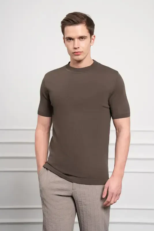 Modazone Мужской Хаки Тренд Велосипедный Воротник Dynamic Fit Свободный Крой Rayon Футболка - 1