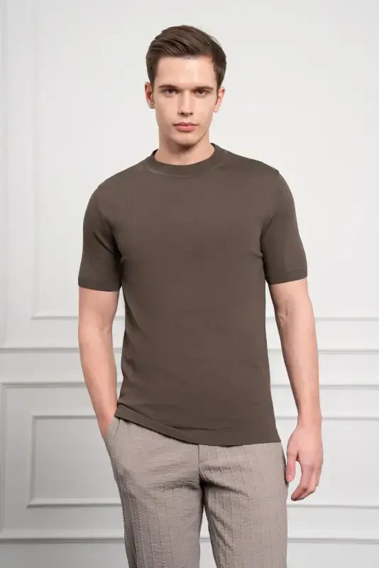 Modazone Мужской Хаки Тренд Велосипедный Воротник Dynamic Fit Свободный Крой Rayon Футболка - 3