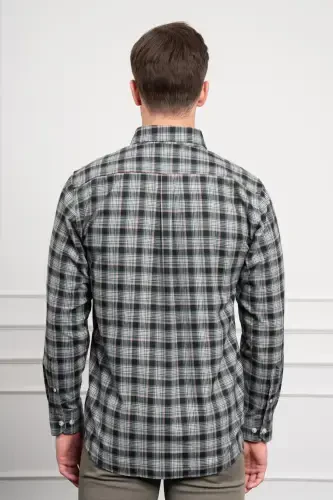 Modazone Мужской Хаки Зимняя Рубашка на Пуговицах с Воротником Классического Кроя - 6