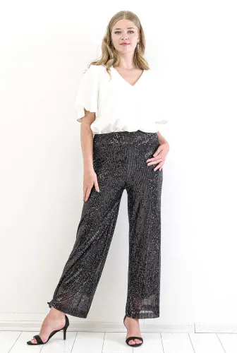 Modazone Plus Size Sequined Evening Trousers KL94Z Black - 5