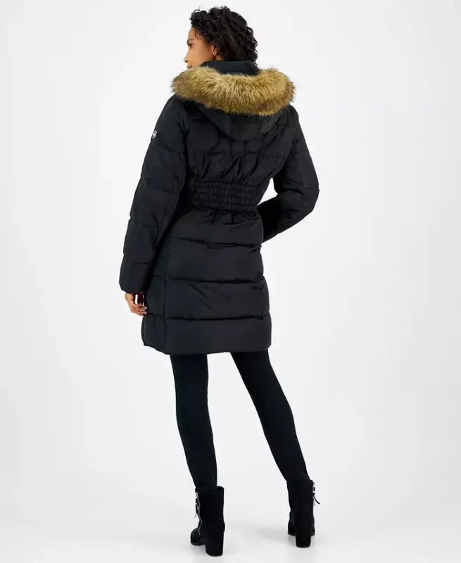 Petite Faux-Fur-Trim Hooded Puffer Coat, Created for Modazone - Black - 1