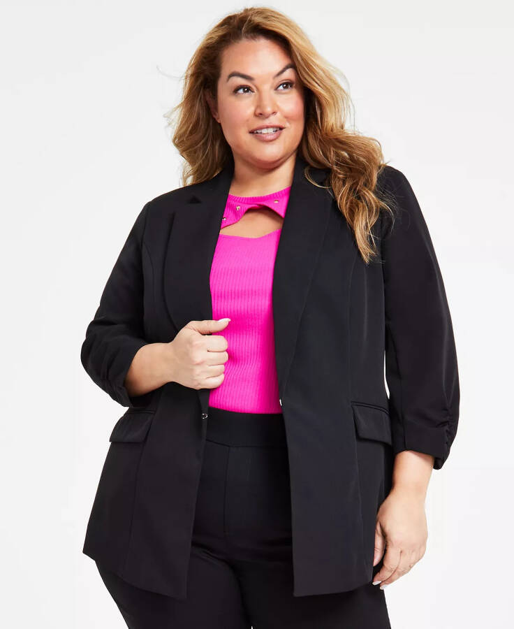 Modazone uchun yaratilgan 3/4 qo'lli Plus Size Blazer, Deep Black - 1