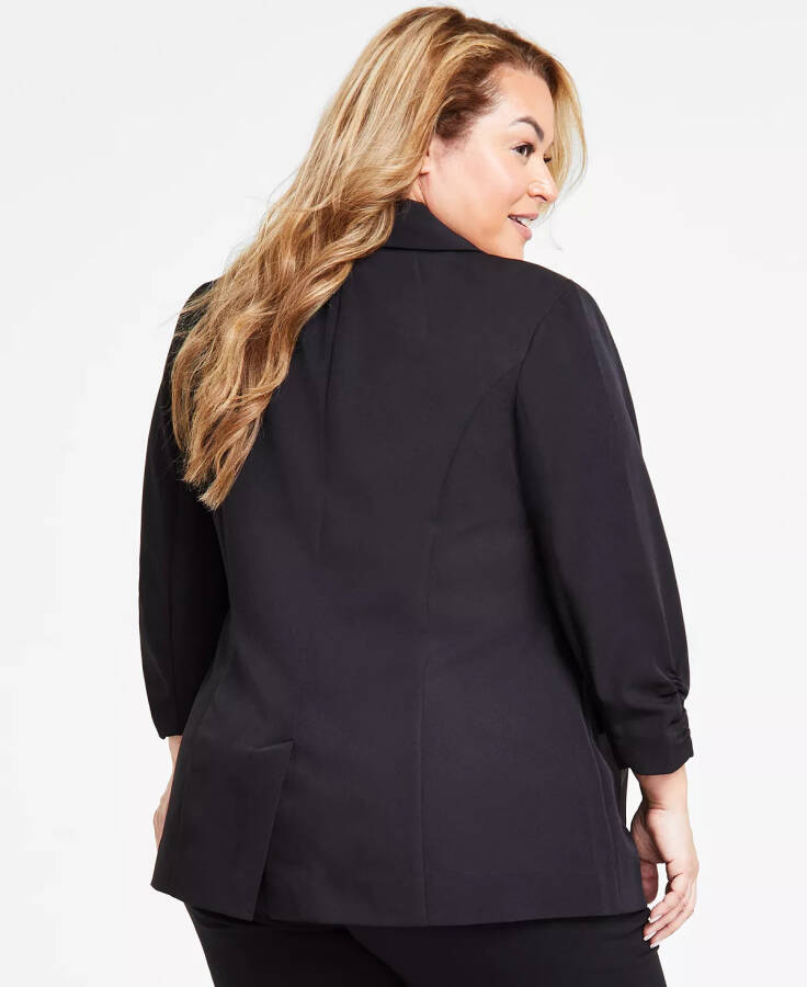 Modazone uchun yaratilgan 3/4 qo'lli Plus Size Blazer, Deep Black - 2