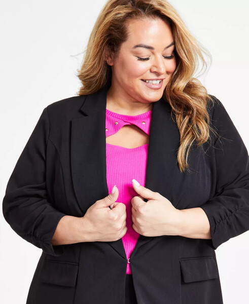 Modazone uchun yaratilgan 3/4 qo'lli Plus Size Blazer, Deep Black - 3