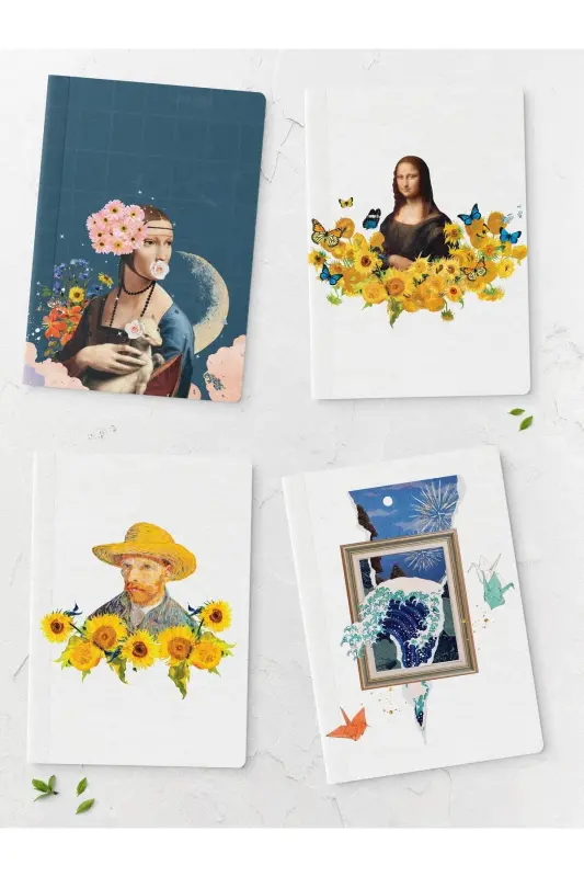 Modern Art Themed Notebook Set - 4 Pieces - 14cm*20cm - 64 Pages - Unlined-Art - POSTIFULL