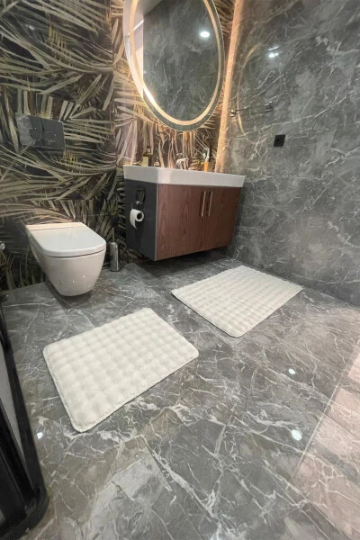 Modern Bubble Washable Non-Slip Plush Bathroom Rug Mat Set of 2 Toilet Set 60x100 + 50x60 - TROPIKAL HOME