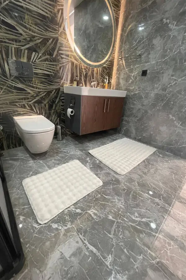 Modern Bubble Washable Non-Slip Plush Bathroom Rug Mat Set of 2 Toilet Set 60x100 + 50x60 - 1
