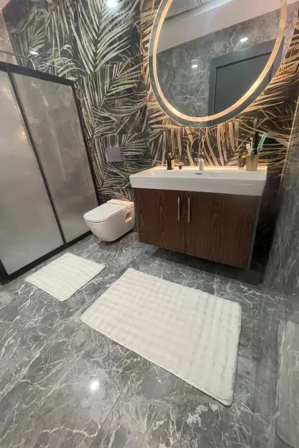 Modern Bubble Washable Non-Slip Plush Bathroom Rug Mat Set of 2 Toilet Set 60x100 + 50x60 - 2