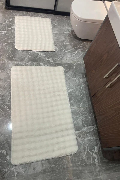 Modern Bubble Washable Non-Slip Plush Bathroom Rug Mat Set of 2 Toilet Set 60x100 + 50x60 - 3