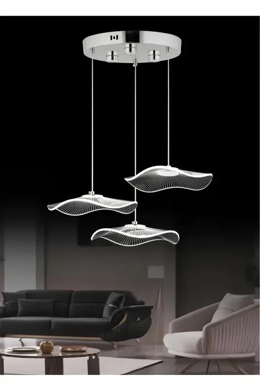 Modern Design Jellyfish 3 Color Gradual Light Triple Pendant Led Chandelier Chrome Silver Body-Gray - BURENZE