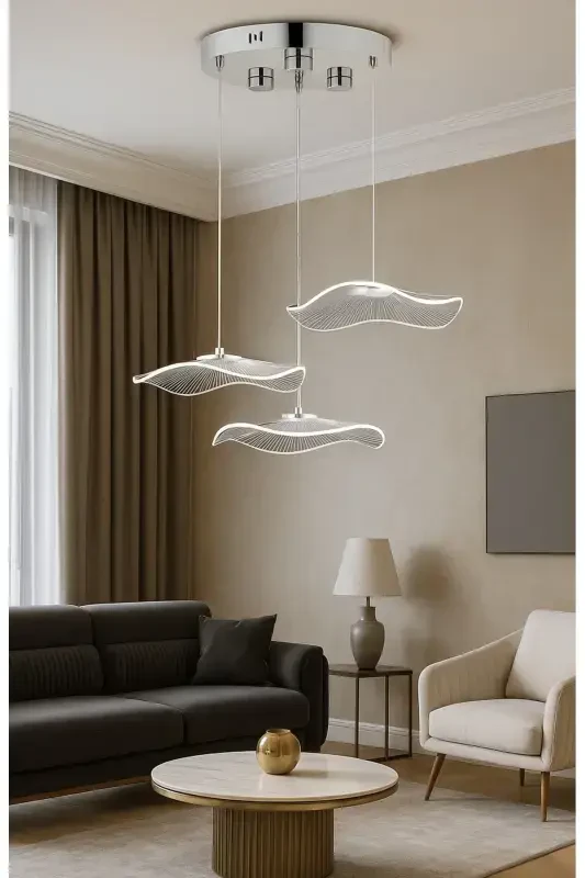 Modern Design Jellyfish 3 Color Gradual Light Triple Pendant Led Chandelier Chrome Silver Body-Gray - 3