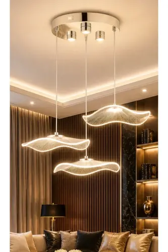 Modern Design Jellyfish 3 Color Gradual Light Triple Pendant Led Chandelier Chrome Silver Body-Gray - BURENZE (1)