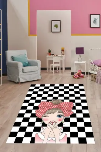 Modern Digital Printed Non-slip Washable Teen Girl Room Carpet-Black - 1