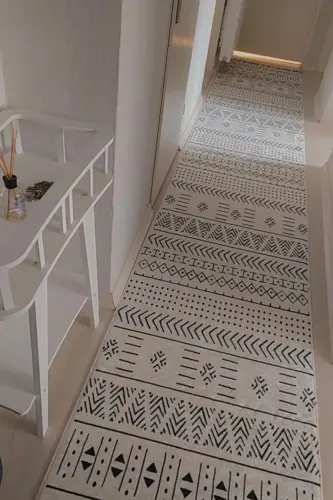 Modern Dijital Baskı Yıkanabilir Kaymaz Taban Dekoratif Salon Halısı Mutfak Halısı Yolluk - siyah beyaz - 4